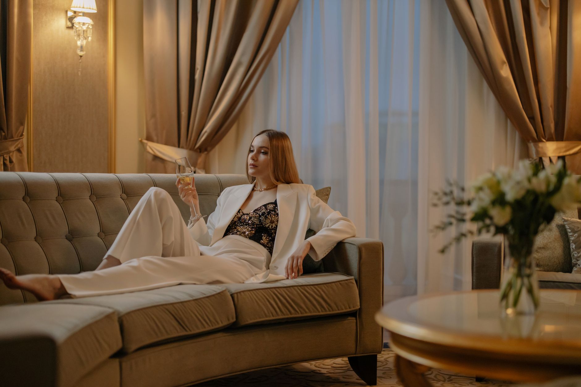 Elegant club lounge at dusk