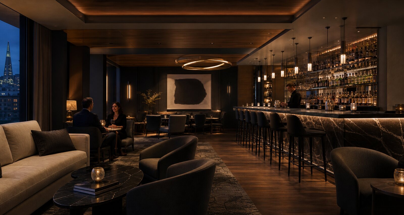 Members socializing in the Horizon Club lounge